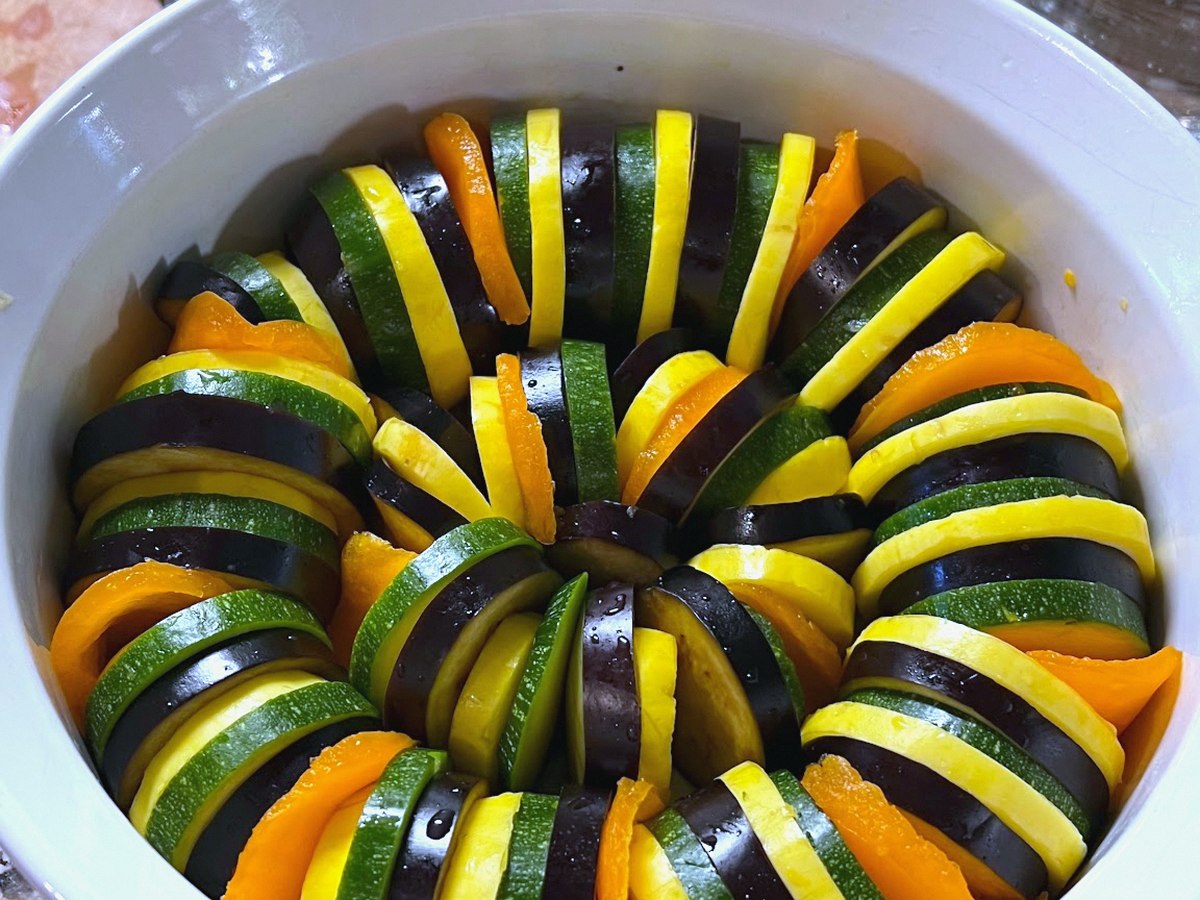 Mission page: a tian of layered vegetables